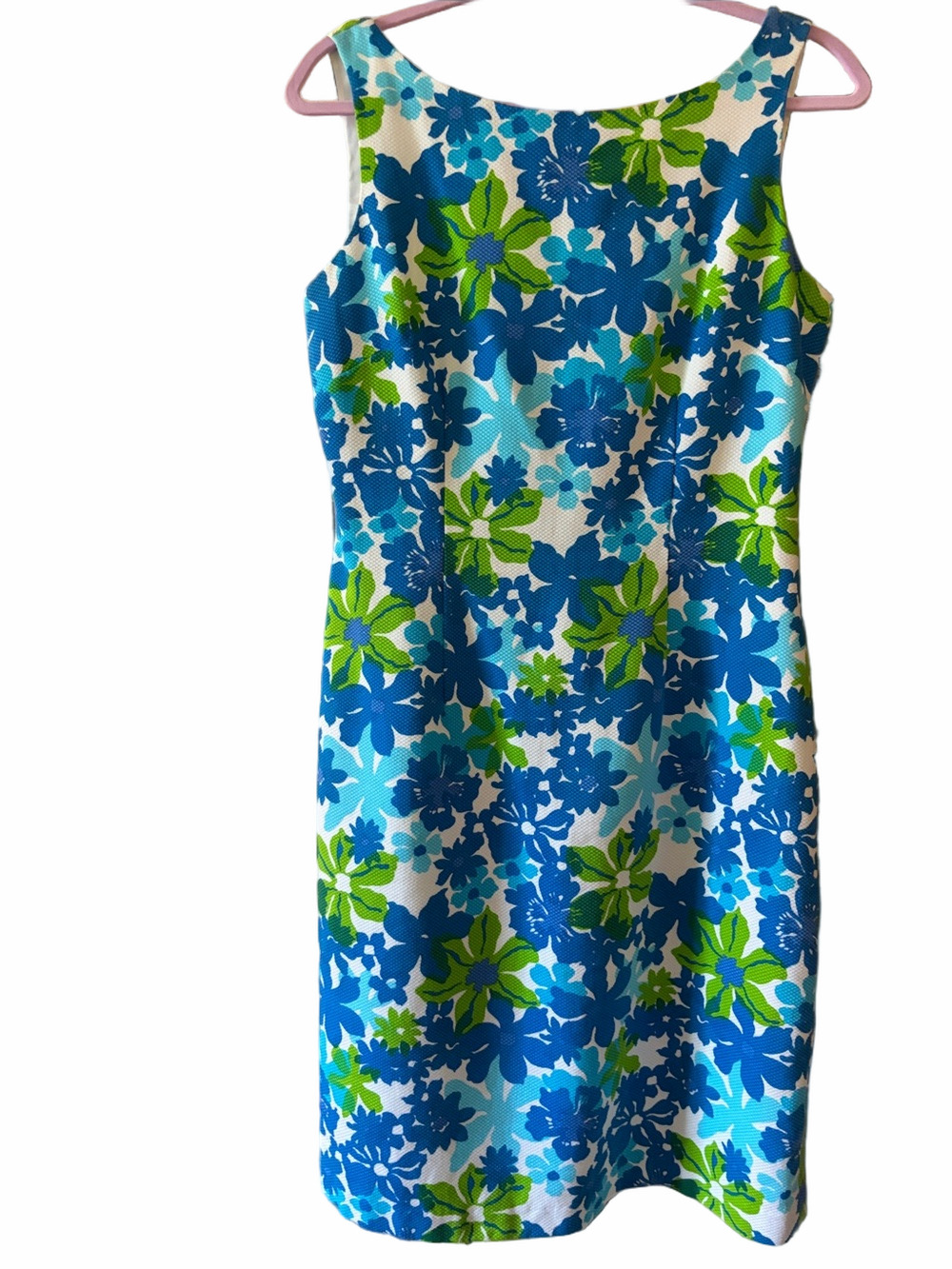 Talbots preppy cotton fitted blue, white, green summer floral dress size 8.
